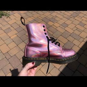 Pink metallic doc marten boots.